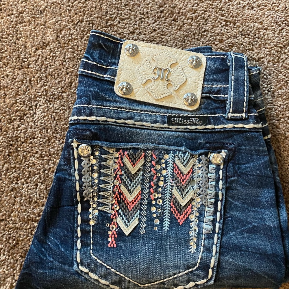 Miss Me Blue Jeans with Embroidery and Rhinestones